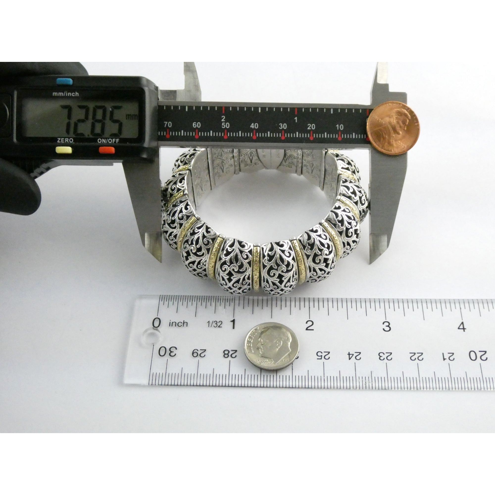 Konstantino Sterling Silver 18K Yellow Gold Ornate Bangle Bracelet 6.25 In 108g
