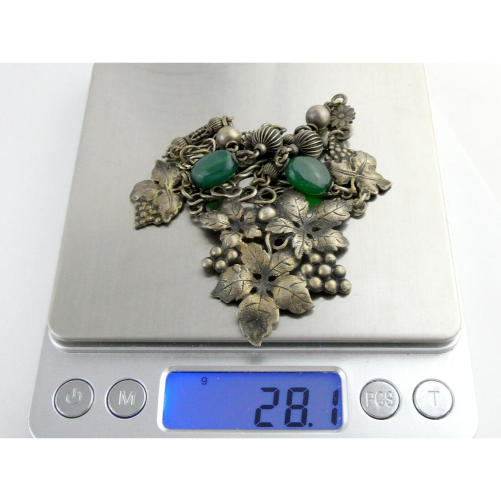Vintage Peruzzi Boston Sterling Silver Green Onyx Grape Vine Necklace 925 16 In