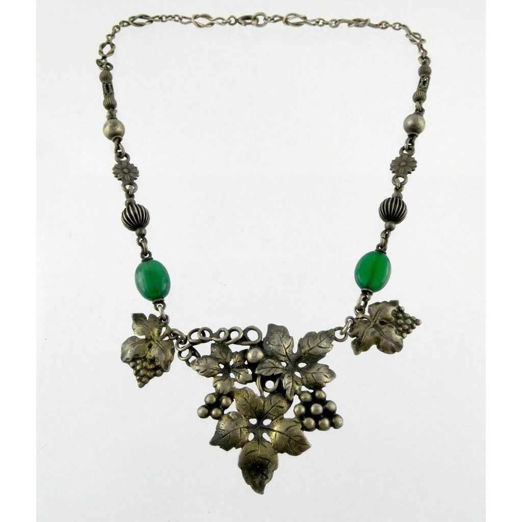 Vintage Peruzzi Boston Sterling Silver Green Onyx Grape Vine Necklace 925 16 In