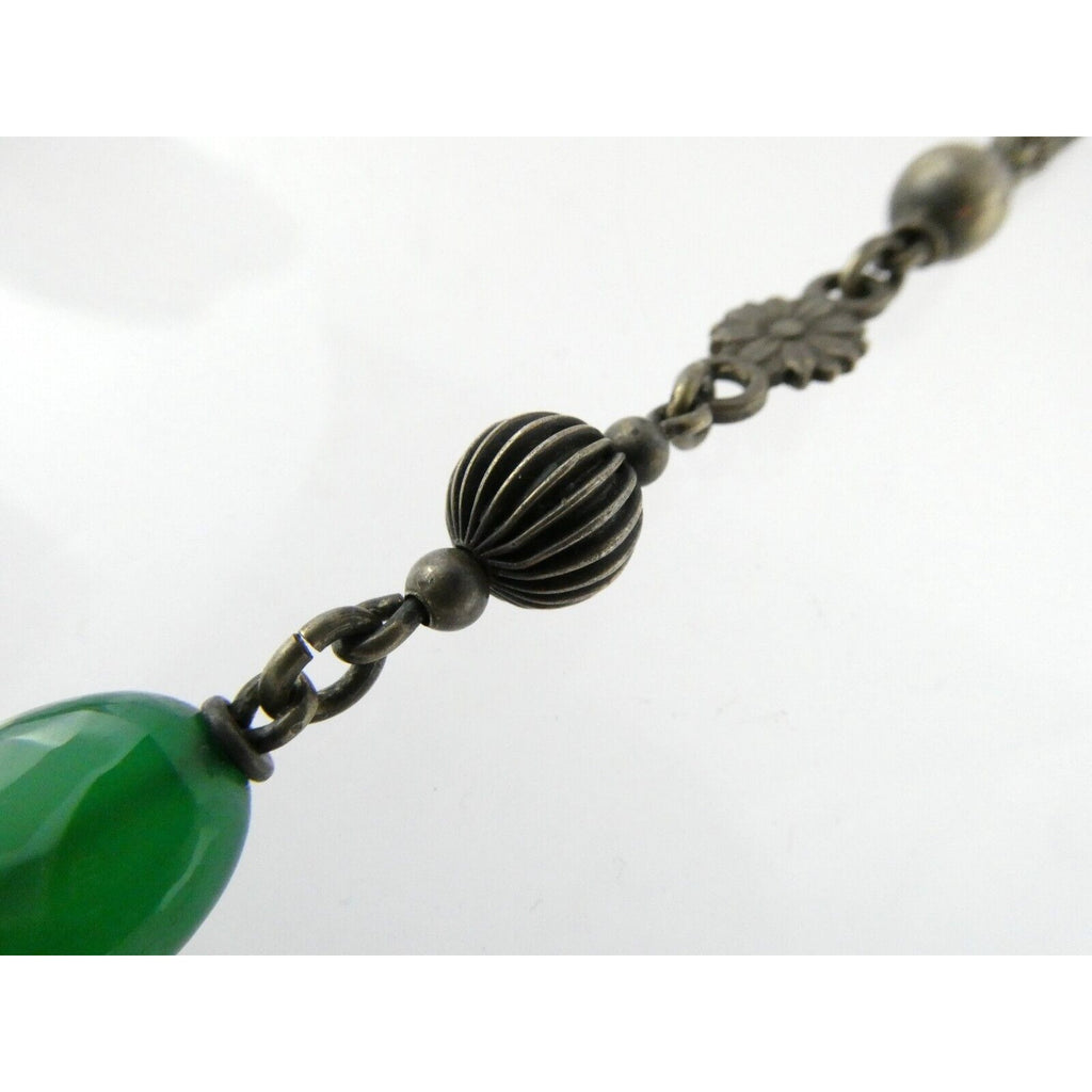 Vintage Peruzzi Boston Sterling Silver Green Onyx Grape Vine Necklace 925 16 In