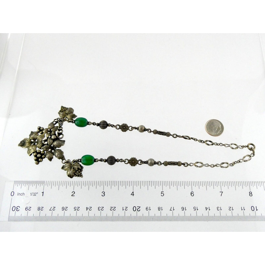 Vintage Peruzzi Boston Sterling Silver Green Onyx Grape Vine Necklace 925 16 In
