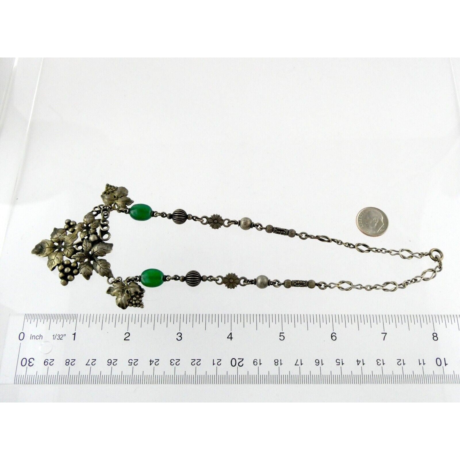 Vintage Peruzzi Boston Sterling Silver Green Onyx Grape Vine Necklace 925 16 In