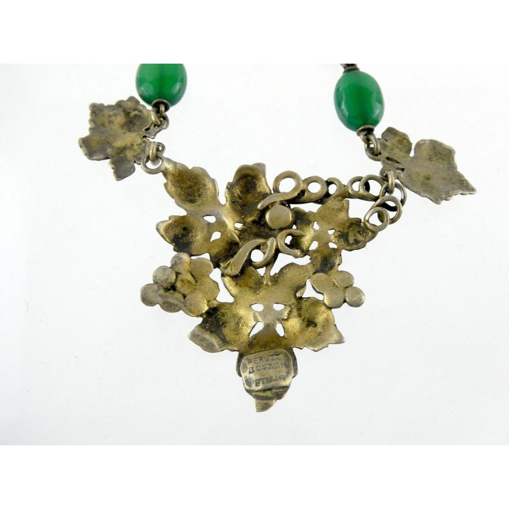 Vintage Peruzzi Boston Sterling Silver Green Onyx Grape Vine Necklace 925 16 In