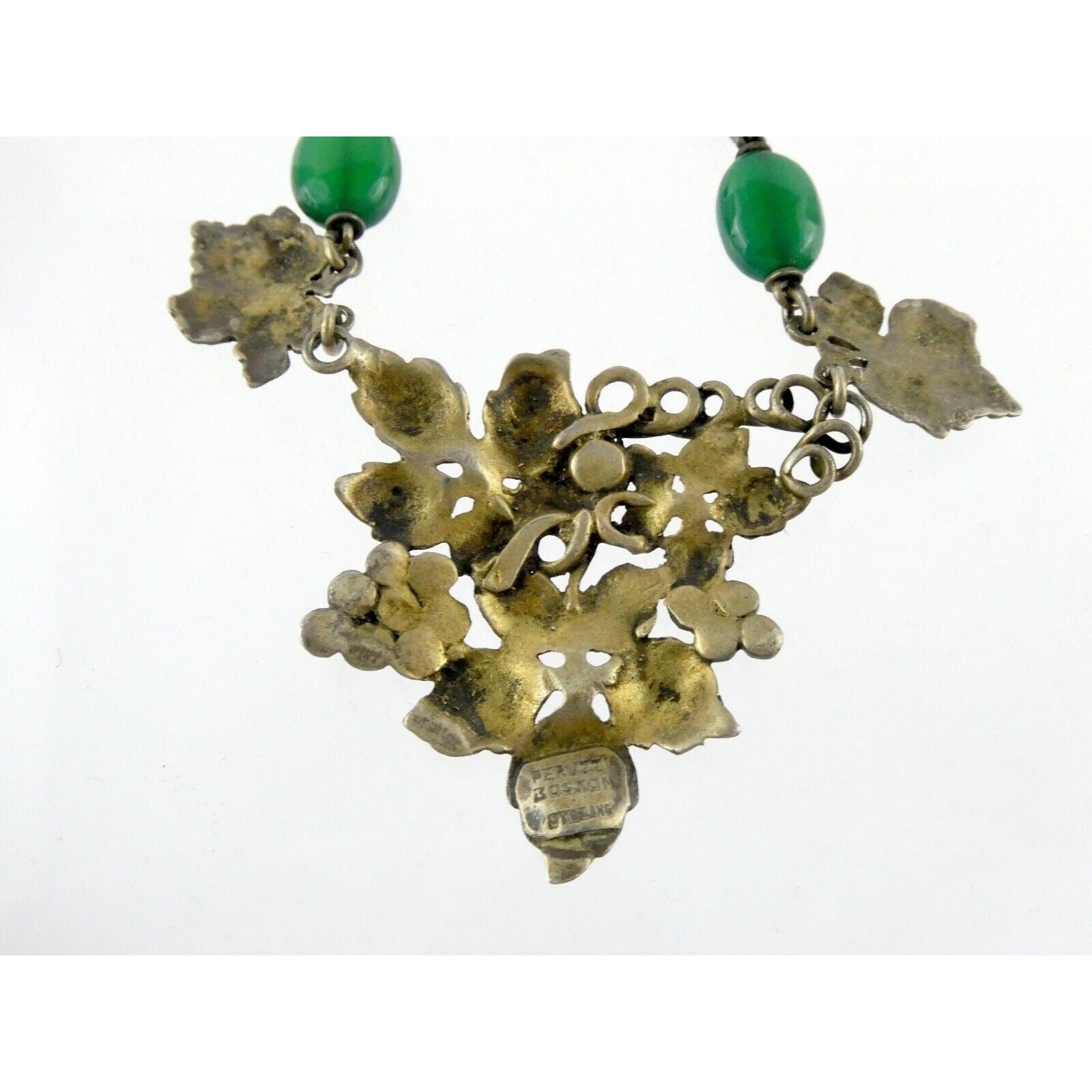 Vintage Peruzzi Boston Sterling Silver Green Onyx Grape Vine Necklace 925 16 In