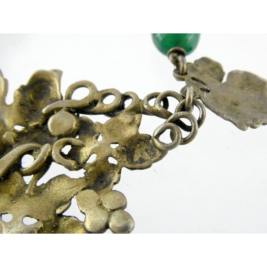 Vintage Peruzzi Boston Sterling Silver Green Onyx Grape Vine Necklace 925 16 In