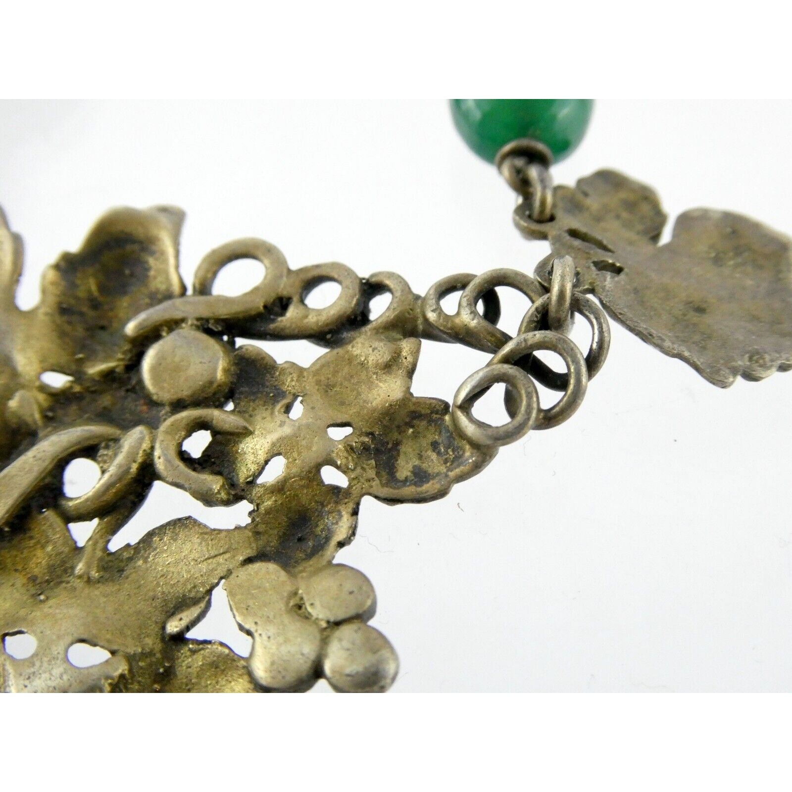 Vintage Peruzzi Boston Sterling Silver Green Onyx Grape Vine Necklace 925 16 In