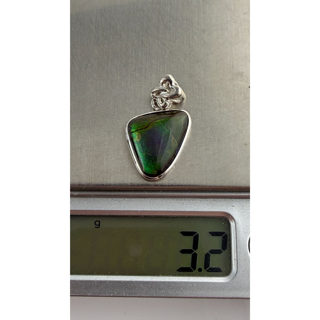 Aurora Brand Sterling Silver Ammolite Freeform Cab Pendant 3.2g 1 Inch Length