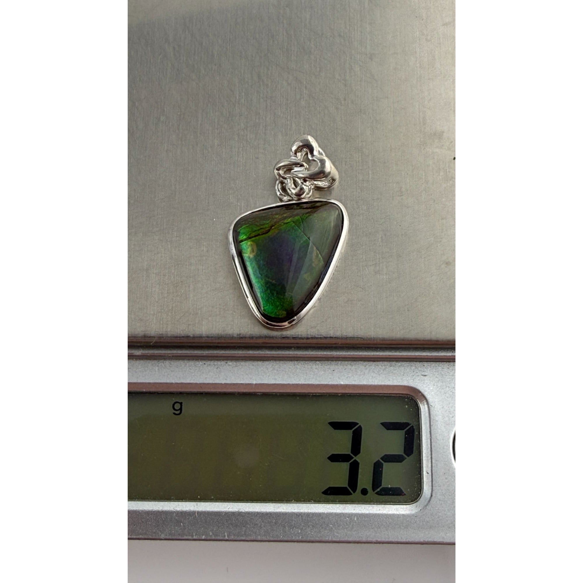 Aurora Brand Sterling Silver Ammolite Freeform Cab Pendant 3.2g 1 Inch Length