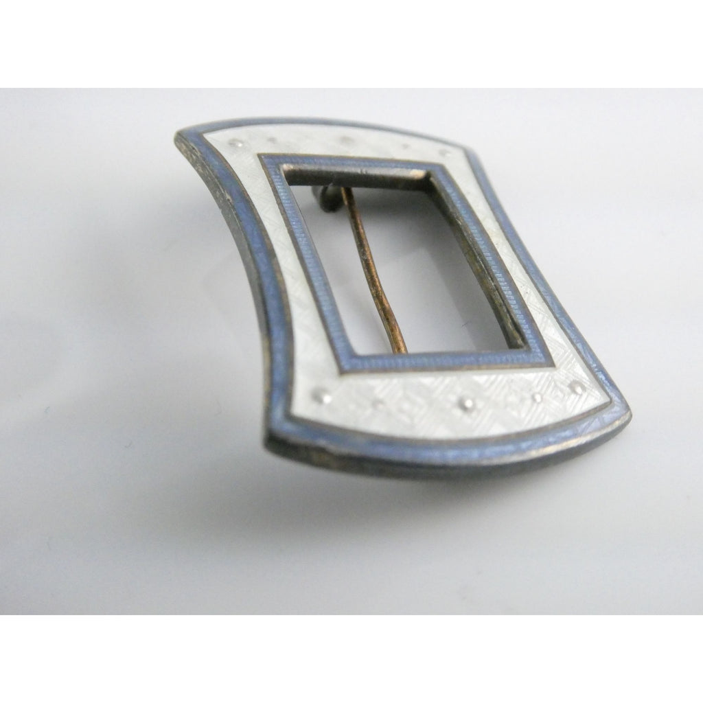 Antique Watson Company Sterling Silver Guilloche Enamel Ribbon Sash Pin 7g 34mm