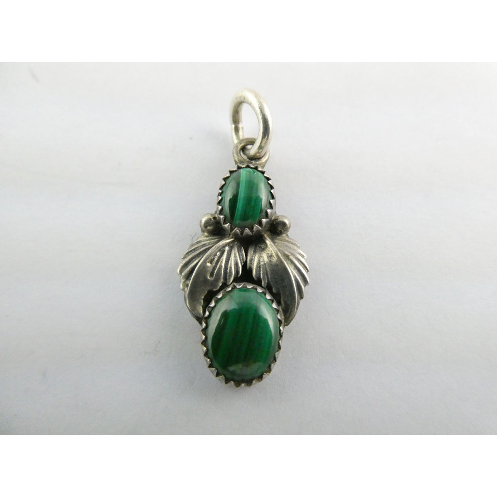 NA Signed SJ Sterling Silver Malachite Cabochons Pendant 3.7g 13mm Length