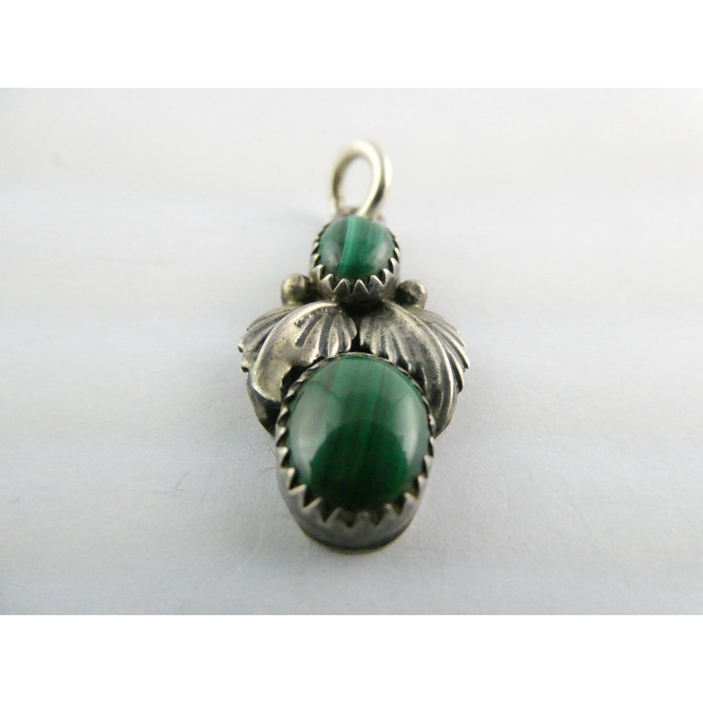 NA Signed SJ Sterling Silver Malachite Cabochons Pendant 3.7g 13mm Length