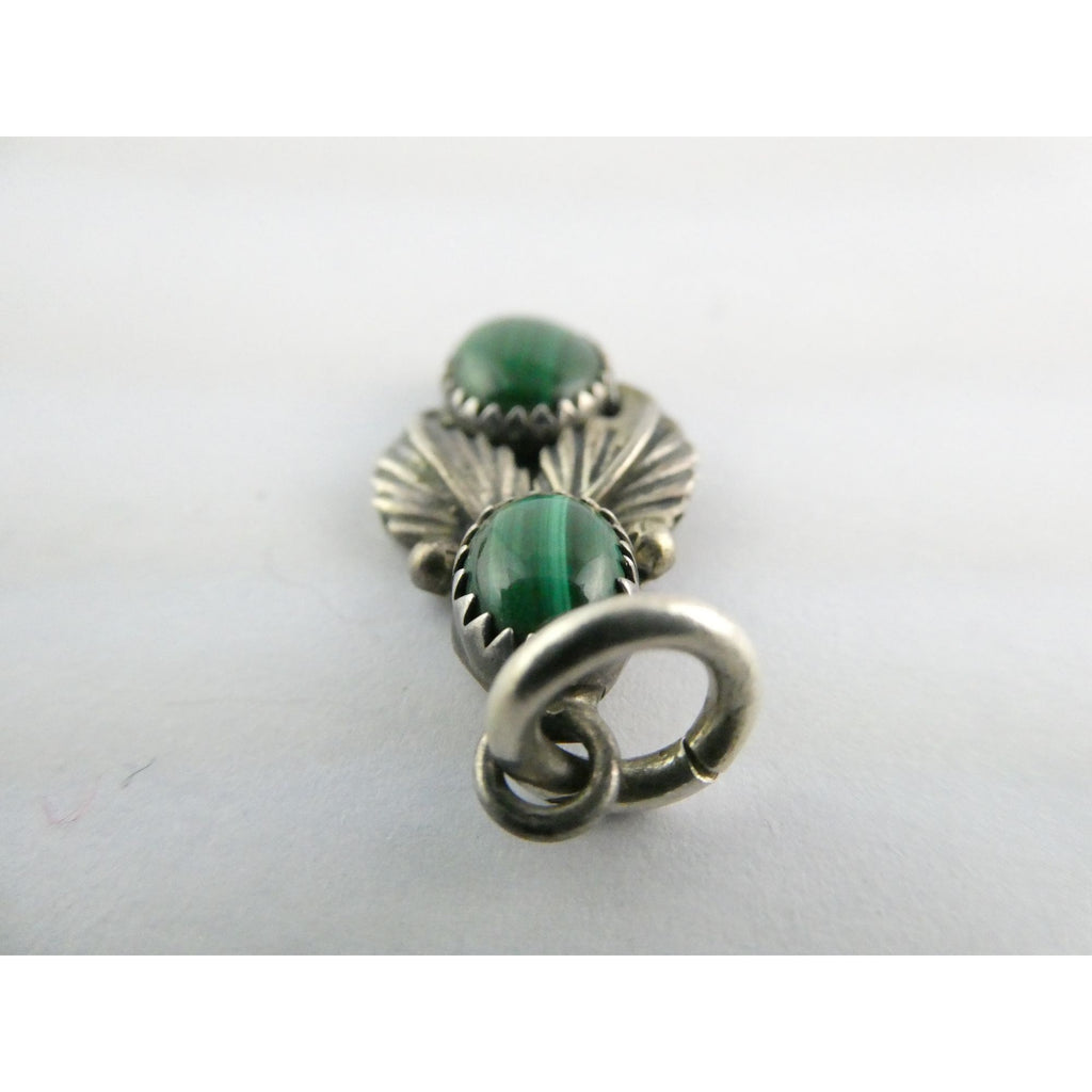 NA Signed SJ Sterling Silver Malachite Cabochons Pendant 3.7g 13mm Length