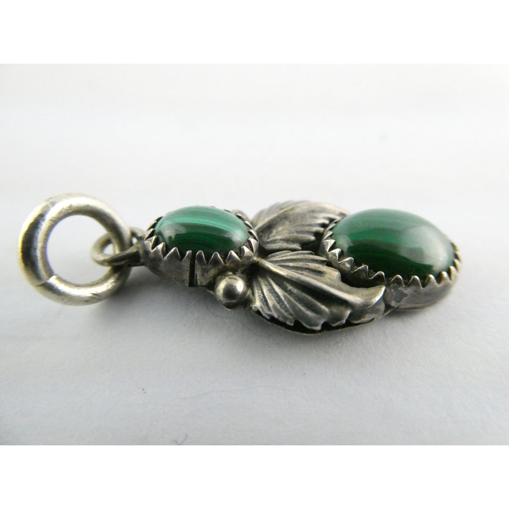 NA Signed SJ Sterling Silver Malachite Cabochons Pendant 3.7g 13mm Length