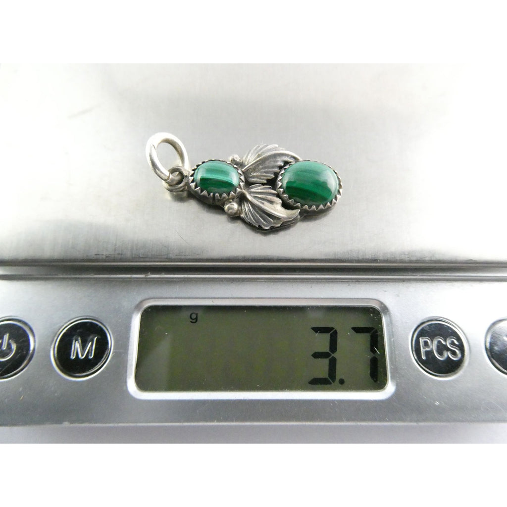 NA Signed SJ Sterling Silver Malachite Cabochons Pendant 3.7g 13mm Length