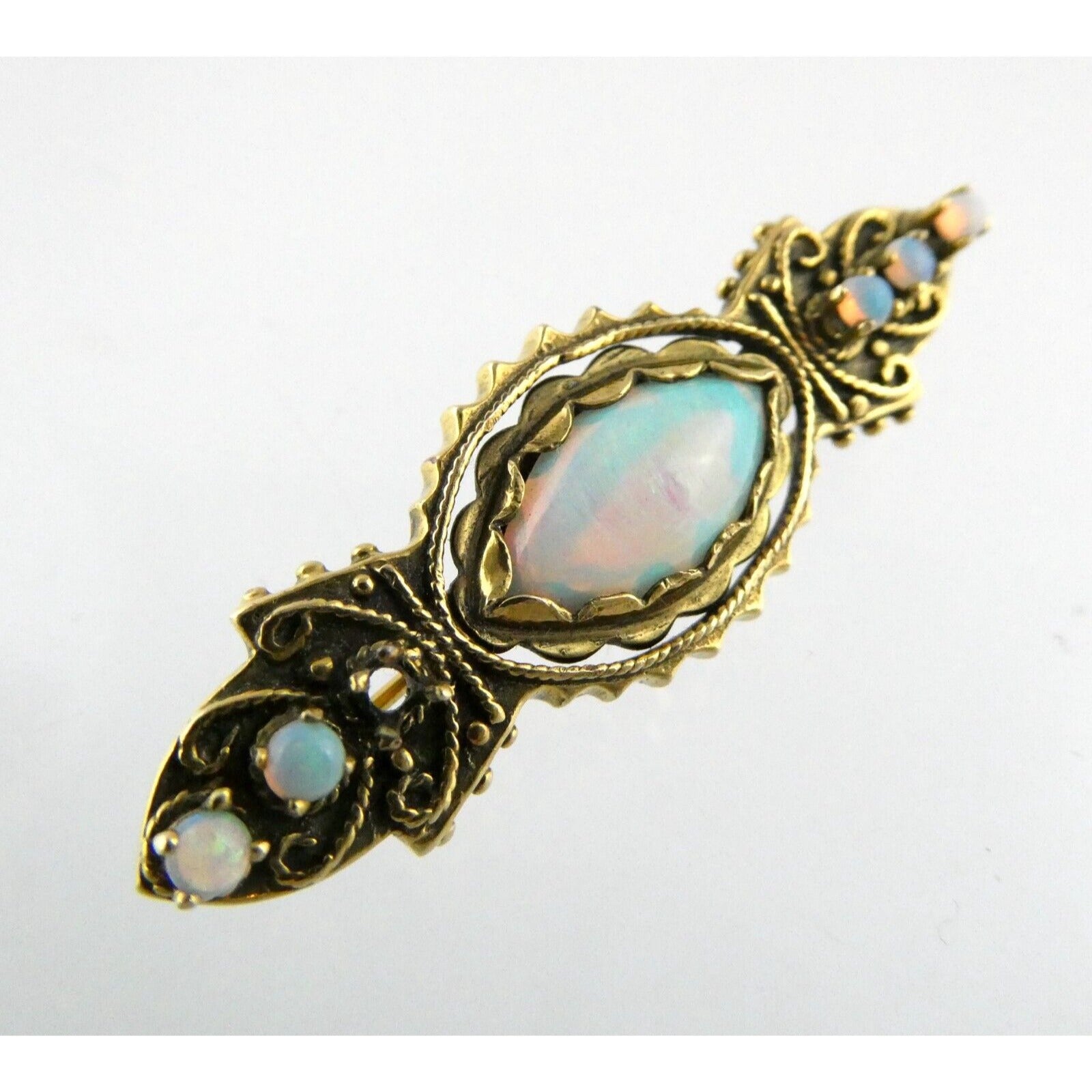 Antique 1920s 14k Yellow Gold Victorian Revival Opal Pin Brooch 6.2g 1 MISSING