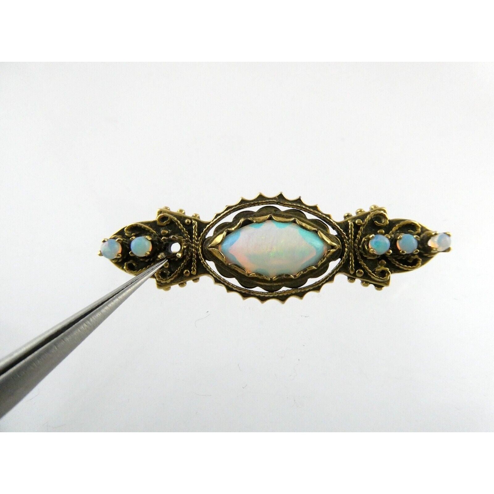 Antique 1920s 14k Yellow Gold Victorian Revival Opal Pin Brooch 6.2g 1 MISSING