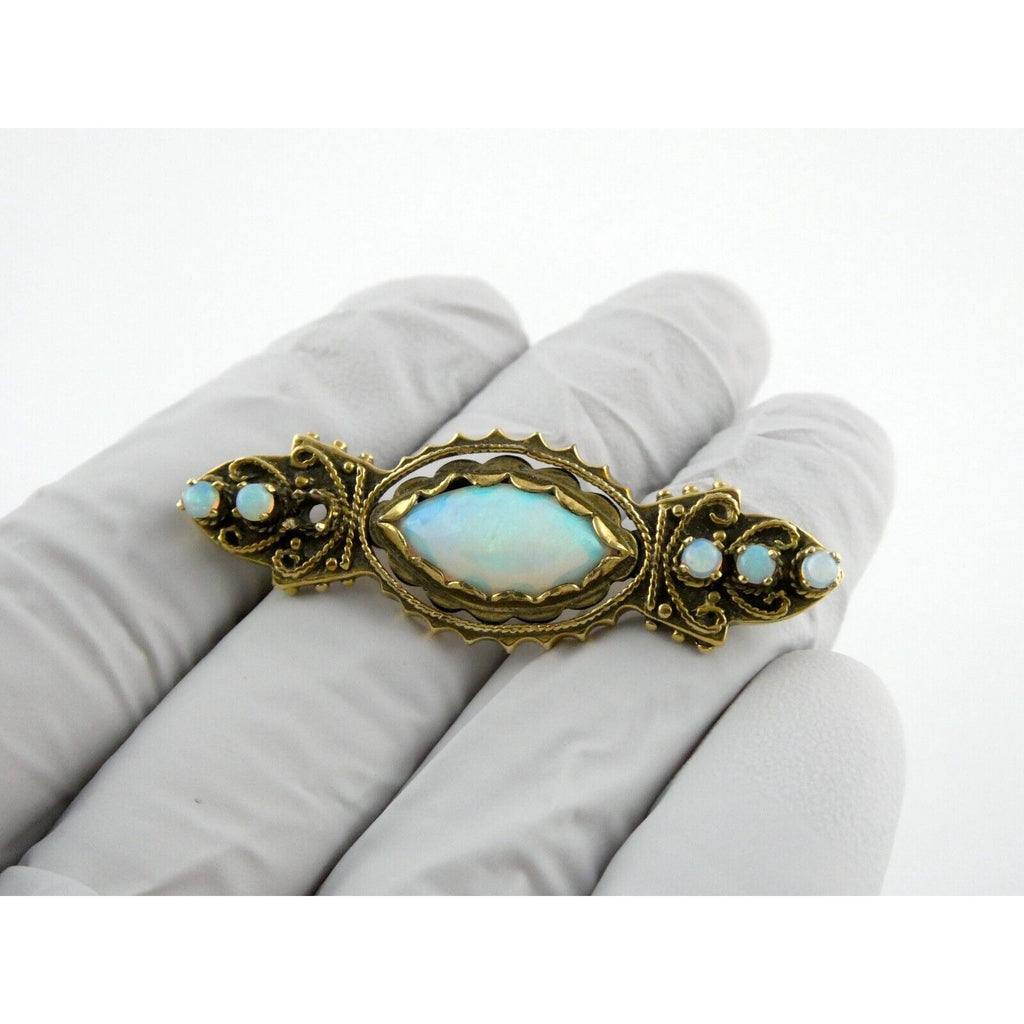 Antique 1920s 14k Yellow Gold Victorian Revival Opal Pin Brooch 6.2g 1 MISSING
