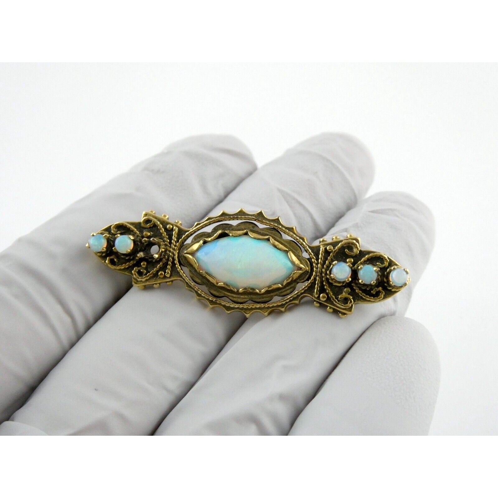 Antique 1920s 14k Yellow Gold Victorian Revival Opal Pin Brooch 6.2g 1 MISSING