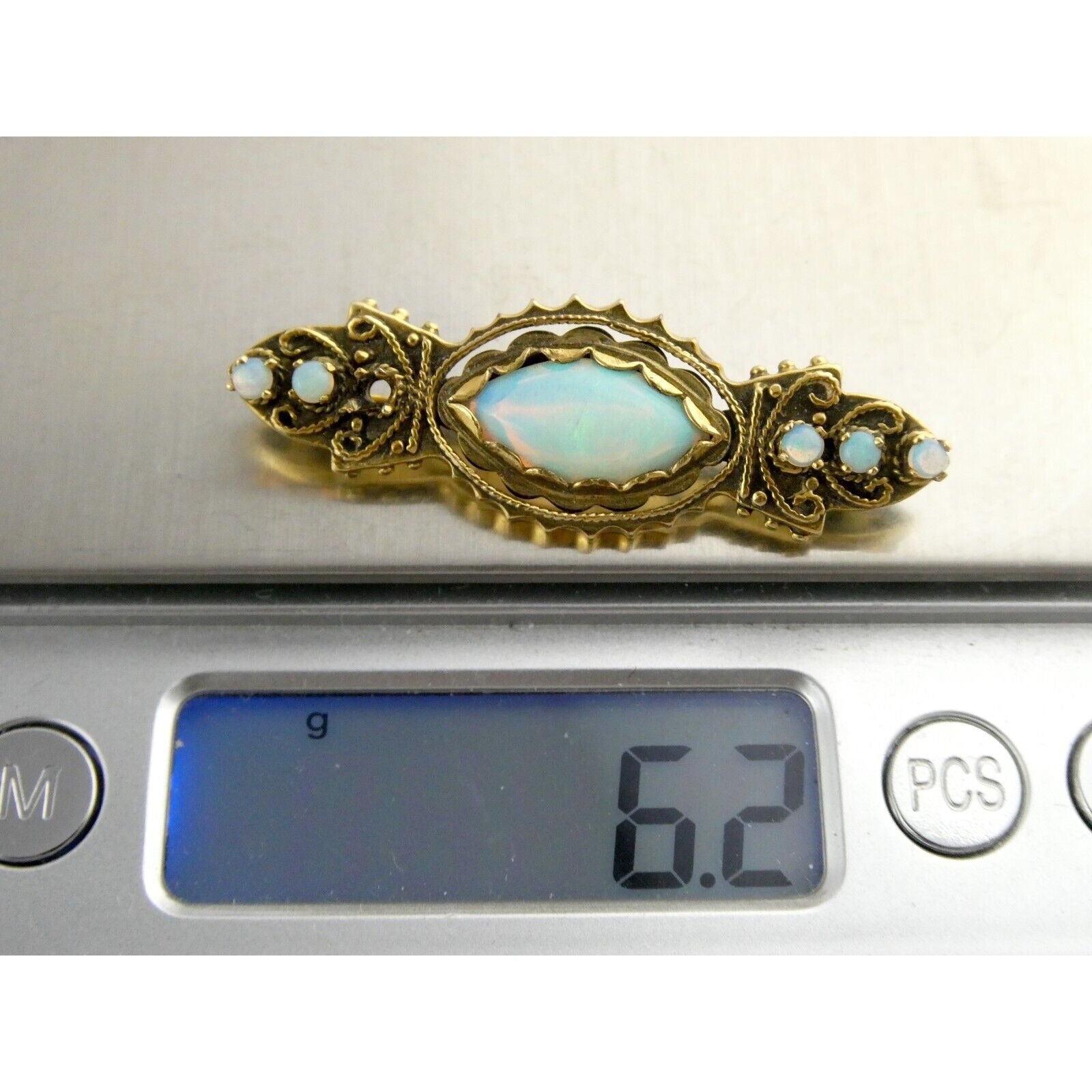 Antique 1920s 14k Yellow Gold Victorian Revival Opal Pin Brooch 6.2g 1 MISSING
