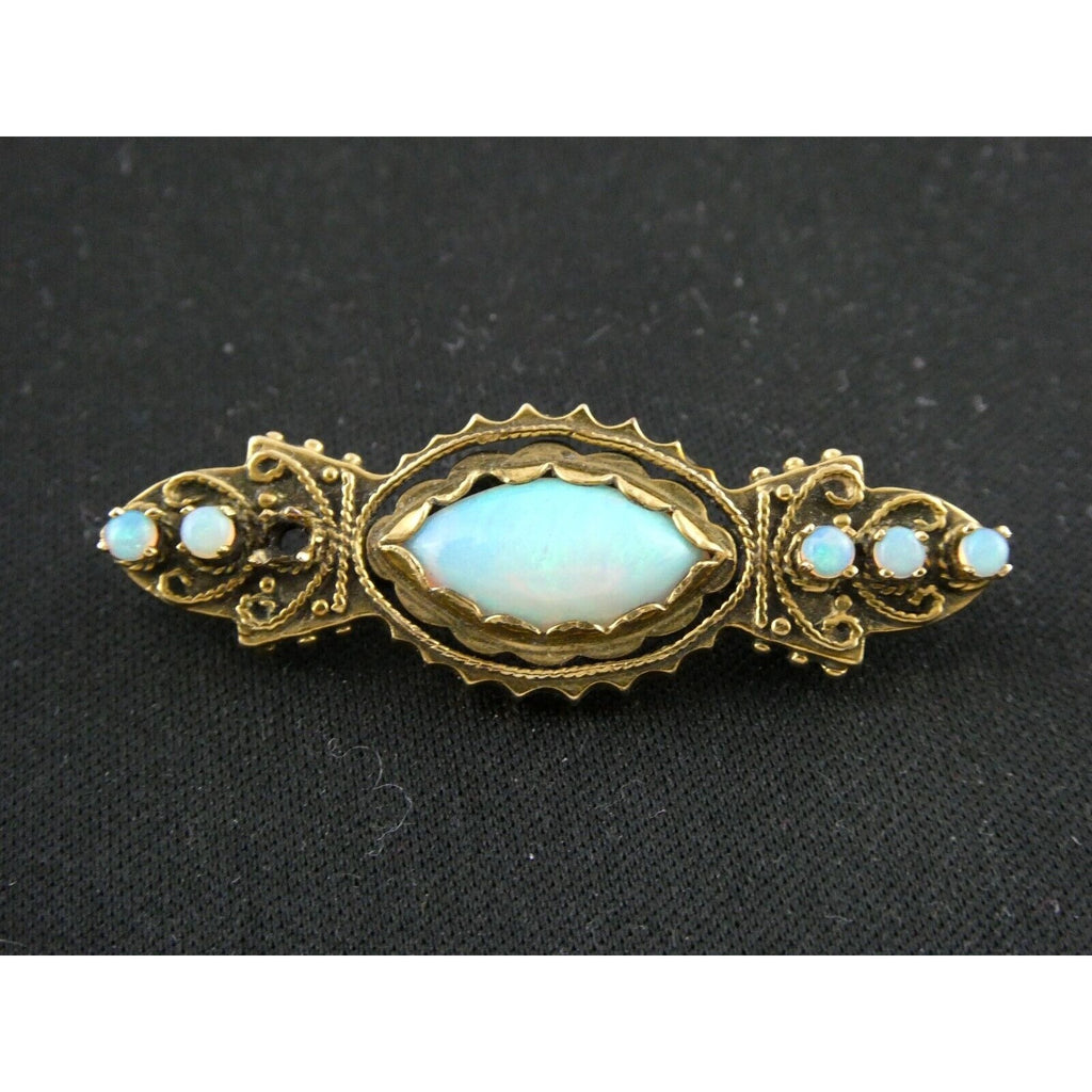 Antique 1920s 14k Yellow Gold Victorian Revival Opal Pin Brooch 6.2g 1 MISSING