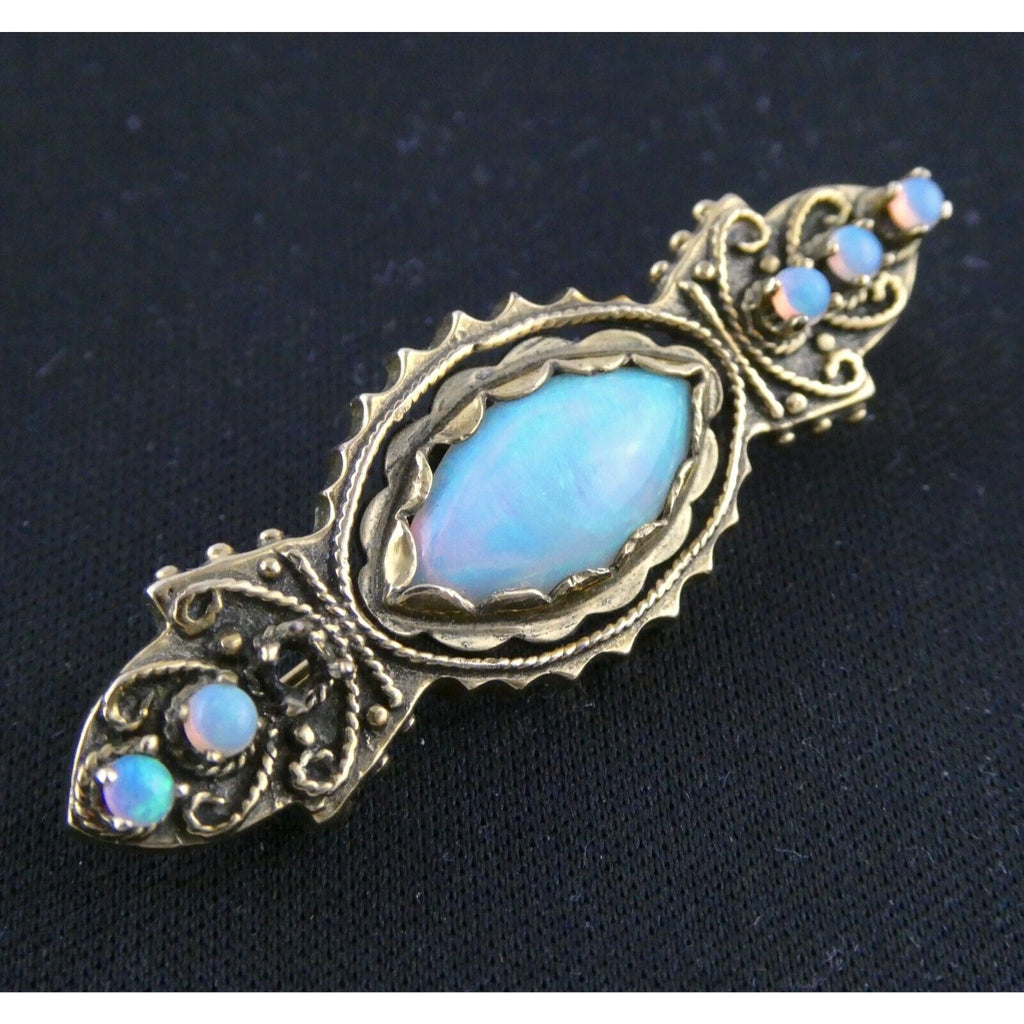 Antique 1920s 14k Yellow Gold Victorian Revival Opal Pin Brooch 6.2g 1 MISSING
