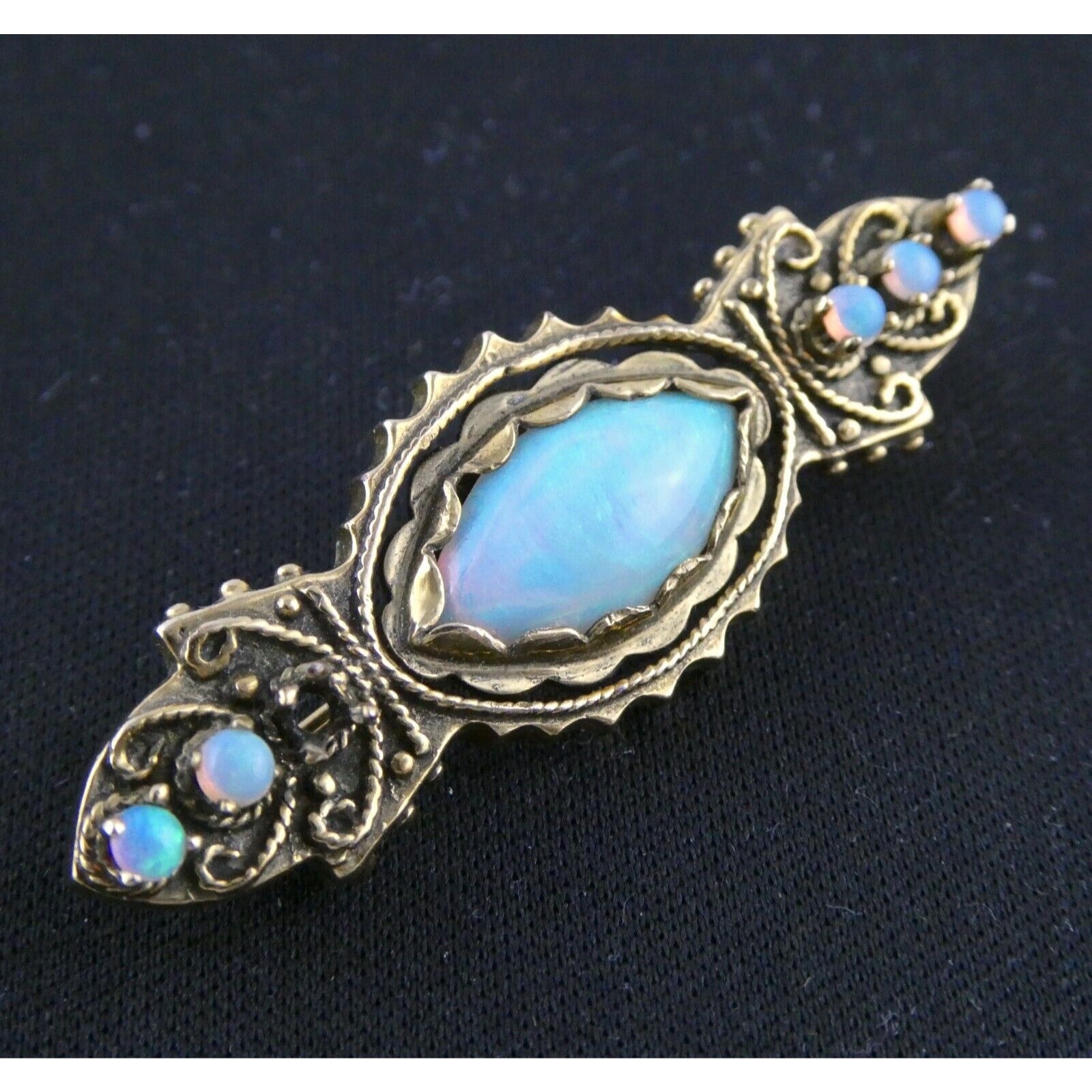 Antique 1920s 14k Yellow Gold Victorian Revival Opal Pin Brooch 6.2g 1 MISSING