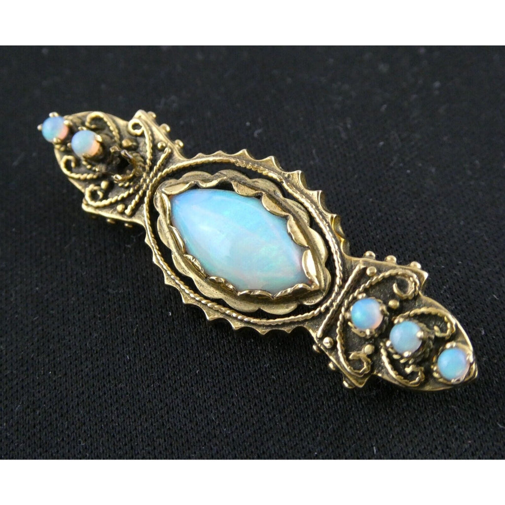 Antique 1920s 14k Yellow Gold Victorian Revival Opal Pin Brooch 6.2g 1 MISSING