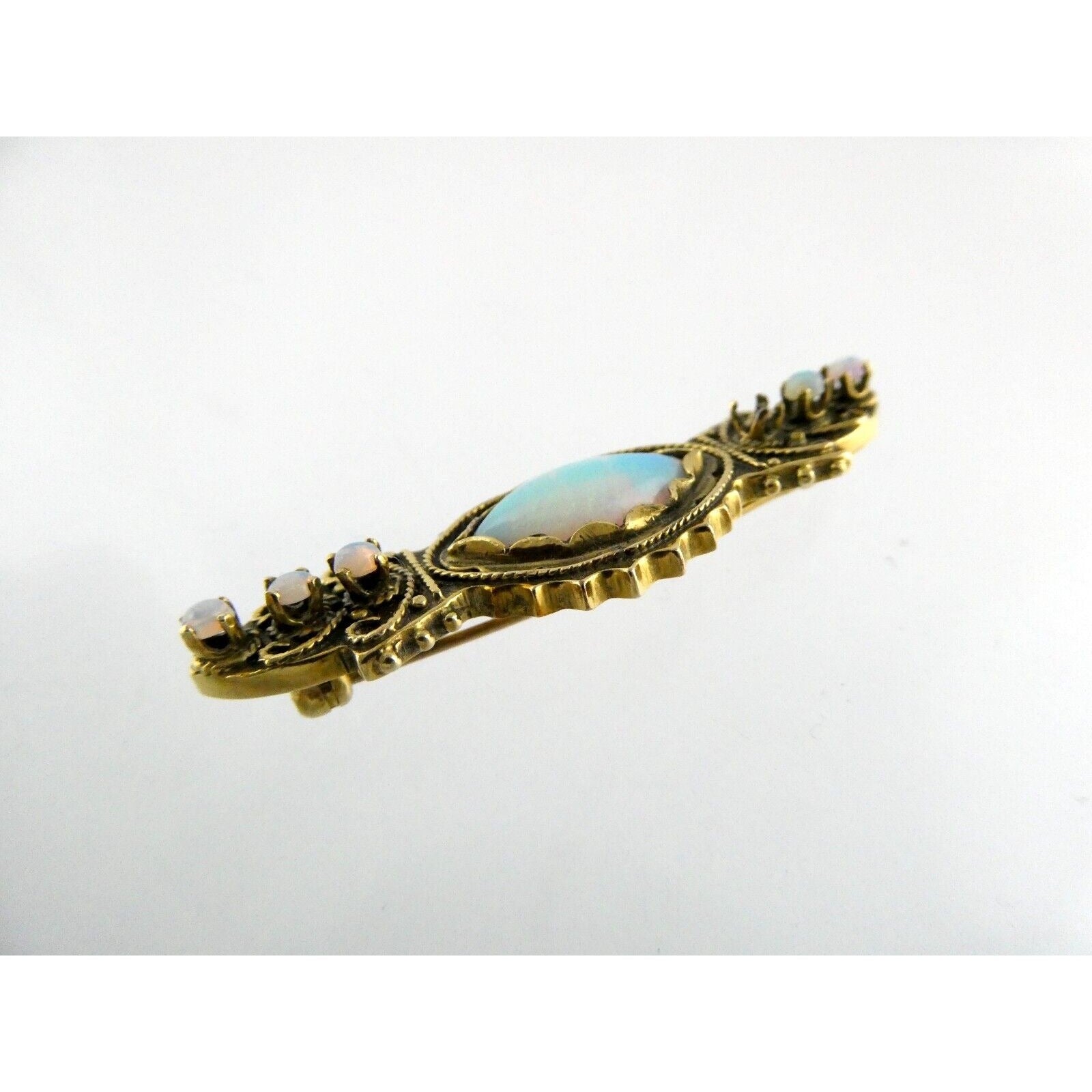 Antique 1920s 14k Yellow Gold Victorian Revival Opal Pin Brooch 6.2g 1 MISSING
