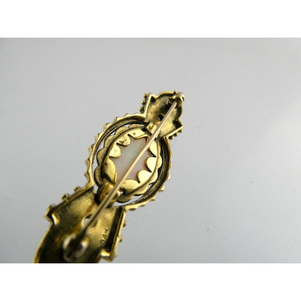 Antique 1920s 14k Yellow Gold Victorian Revival Opal Pin Brooch 6.2g 1 MISSING