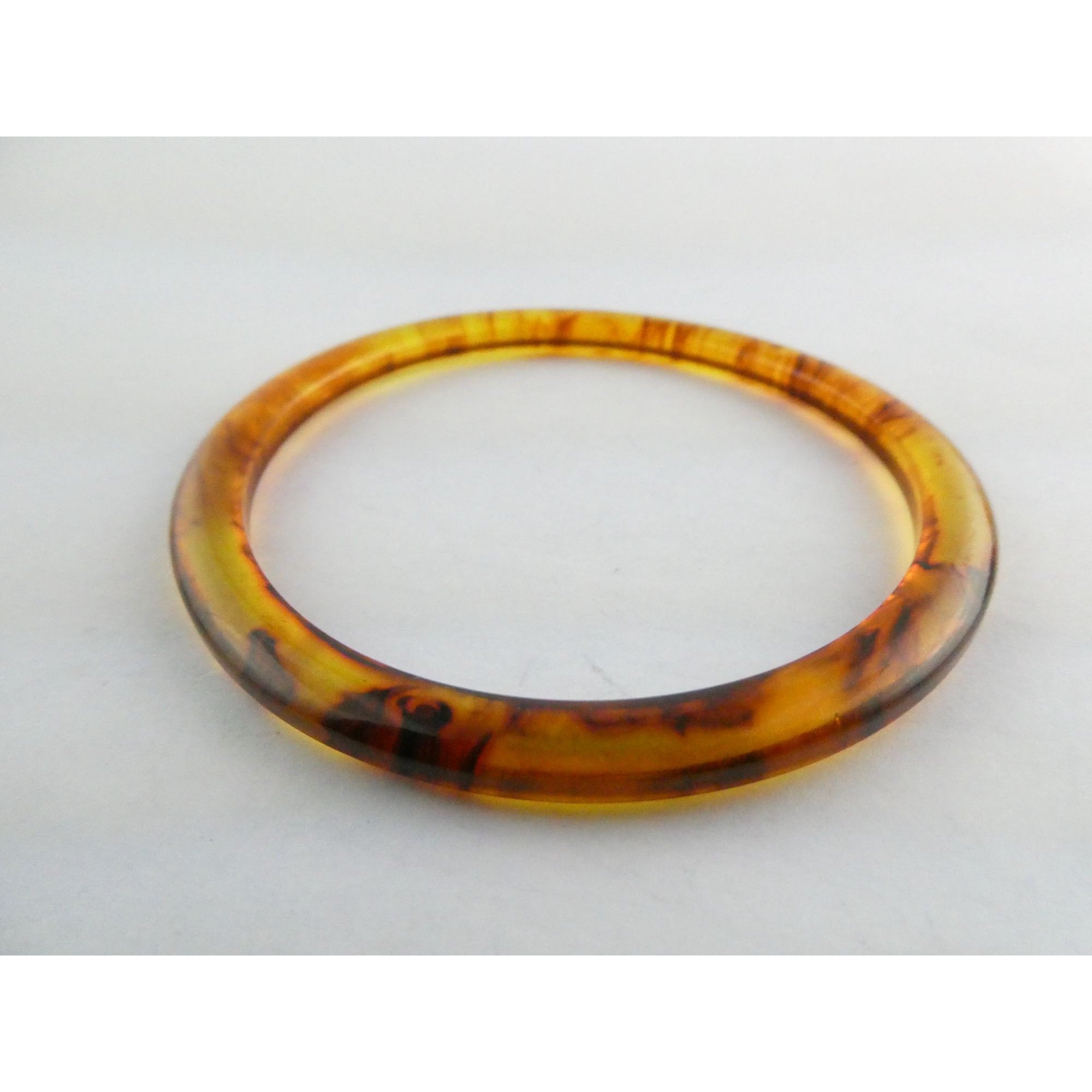 Vintage Bakelite Root Beer Color Bangle Bracelet 8 Inch Fit Swirled Brown Colors