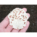 Vintage Carved Light Pale Green Jade Floral Vase Pendant Talisman 27.3g 2 3/8 In