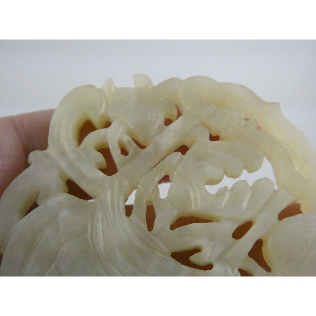 Vintage Carved Light Pale Green Jade Floral Vase Pendant Talisman 27.3g 2 3/8 In