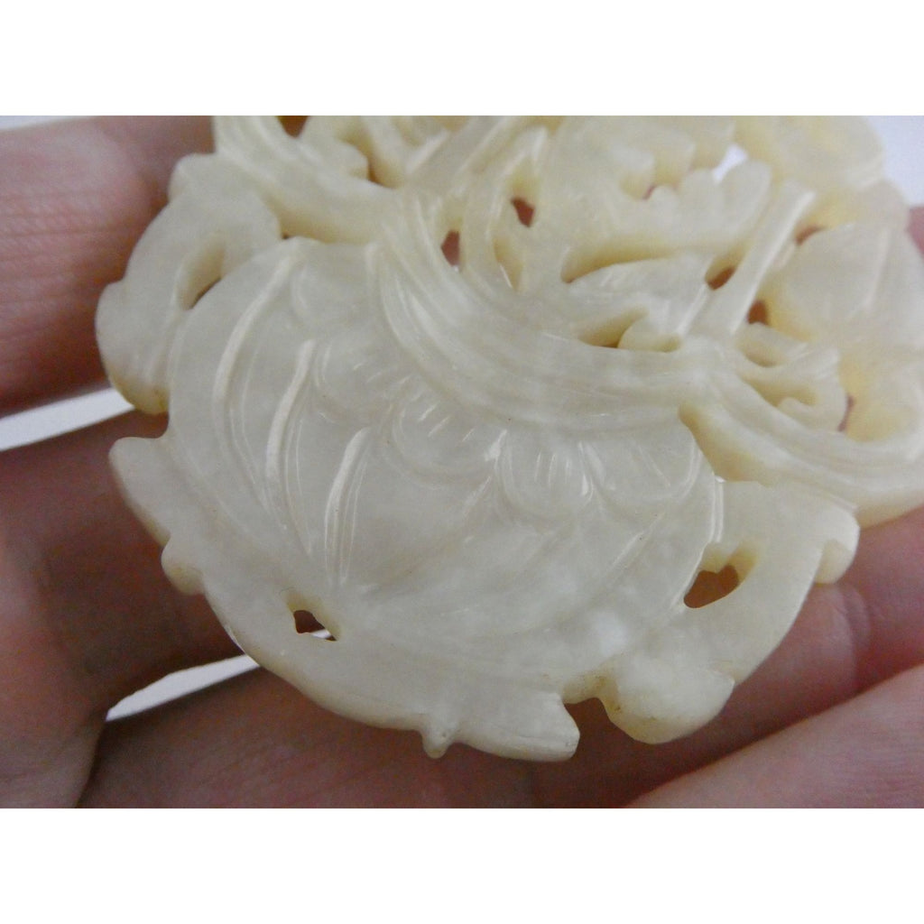 Vintage Carved Light Pale Green Jade Floral Vase Pendant Talisman 27.3g 2 3/8 In