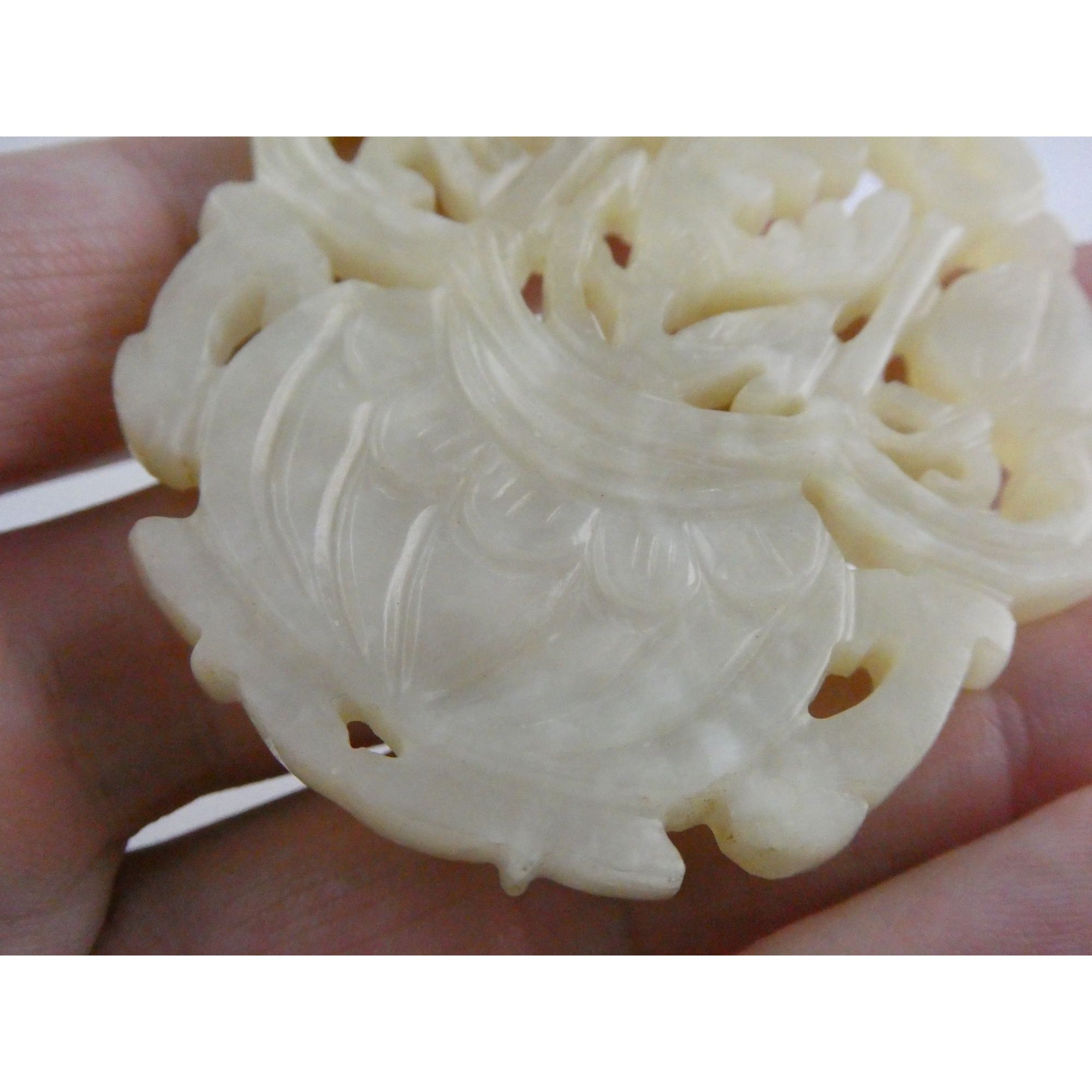 Vintage Carved Light Pale Green Jade Floral Vase Pendant Talisman 27.3g 2 3/8 In