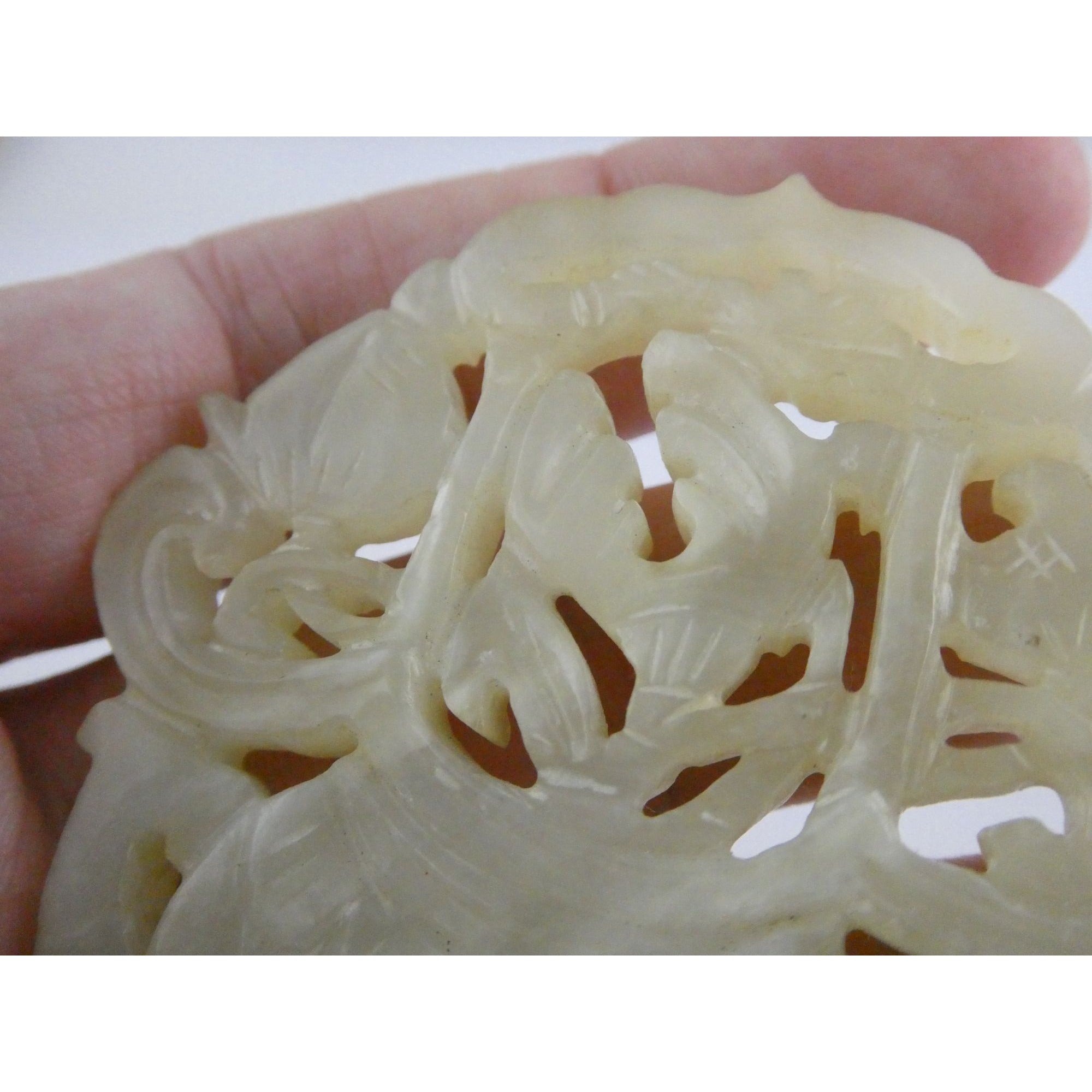 Vintage Carved Light Pale Green Jade Floral Vase Pendant Talisman 27.3g 2 3/8 In