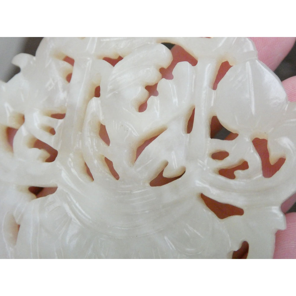 Vintage Carved Light Pale Green Jade Floral Vase Pendant Talisman 27.3g 2 3/8 In