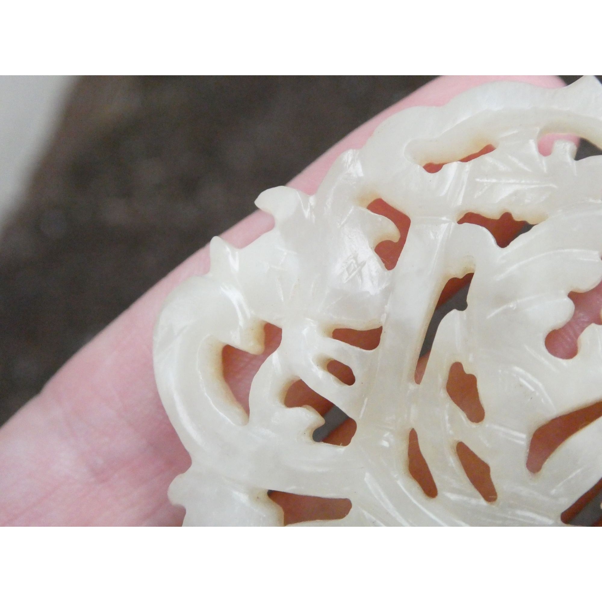 Vintage Carved Light Pale Green Jade Floral Vase Pendant Talisman 27.3g 2 3/8 In