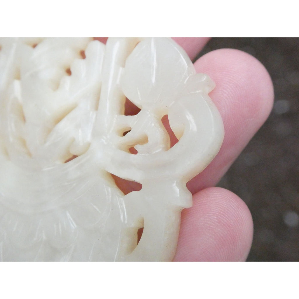 Vintage Carved Light Pale Green Jade Floral Vase Pendant Talisman 27.3g 2 3/8 In
