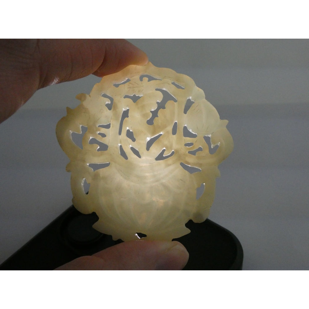 Vintage Carved Light Pale Green Jade Floral Vase Pendant Talisman 27.3g 2 3/8 In