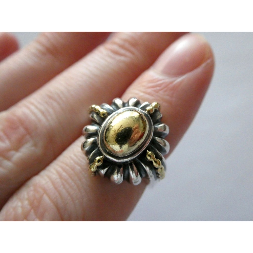 Lagos Caviar Sterling Silver 18K Gold Domed Beaded Design Ring Size 4.75 7.7g