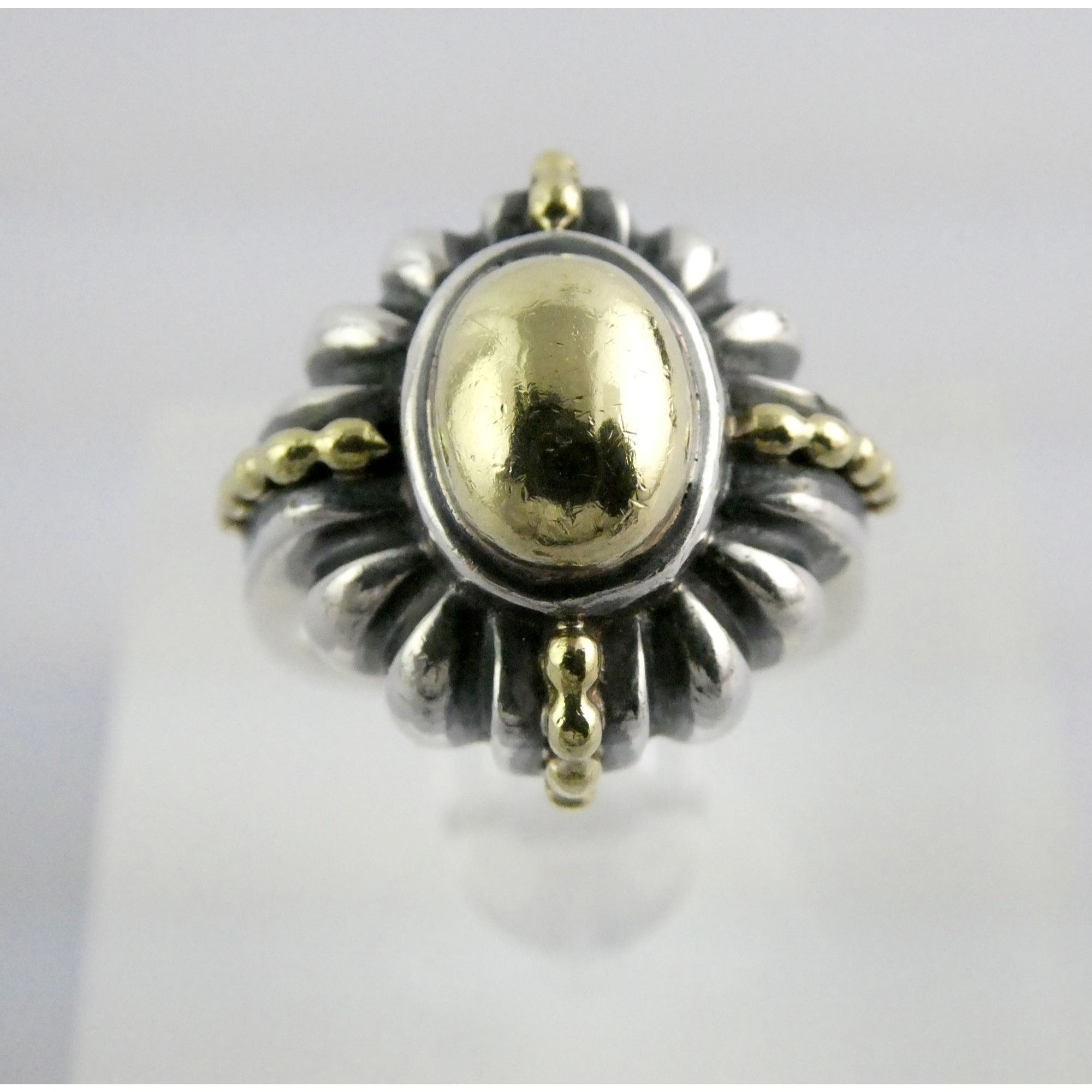 Lagos Caviar Sterling Silver 18K Gold Domed Beaded Design Ring Size 4.75 7.7g