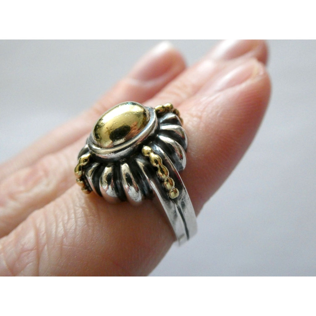 Lagos Caviar Sterling Silver 18K Gold Domed Beaded Design Ring Size 4.75 7.7g