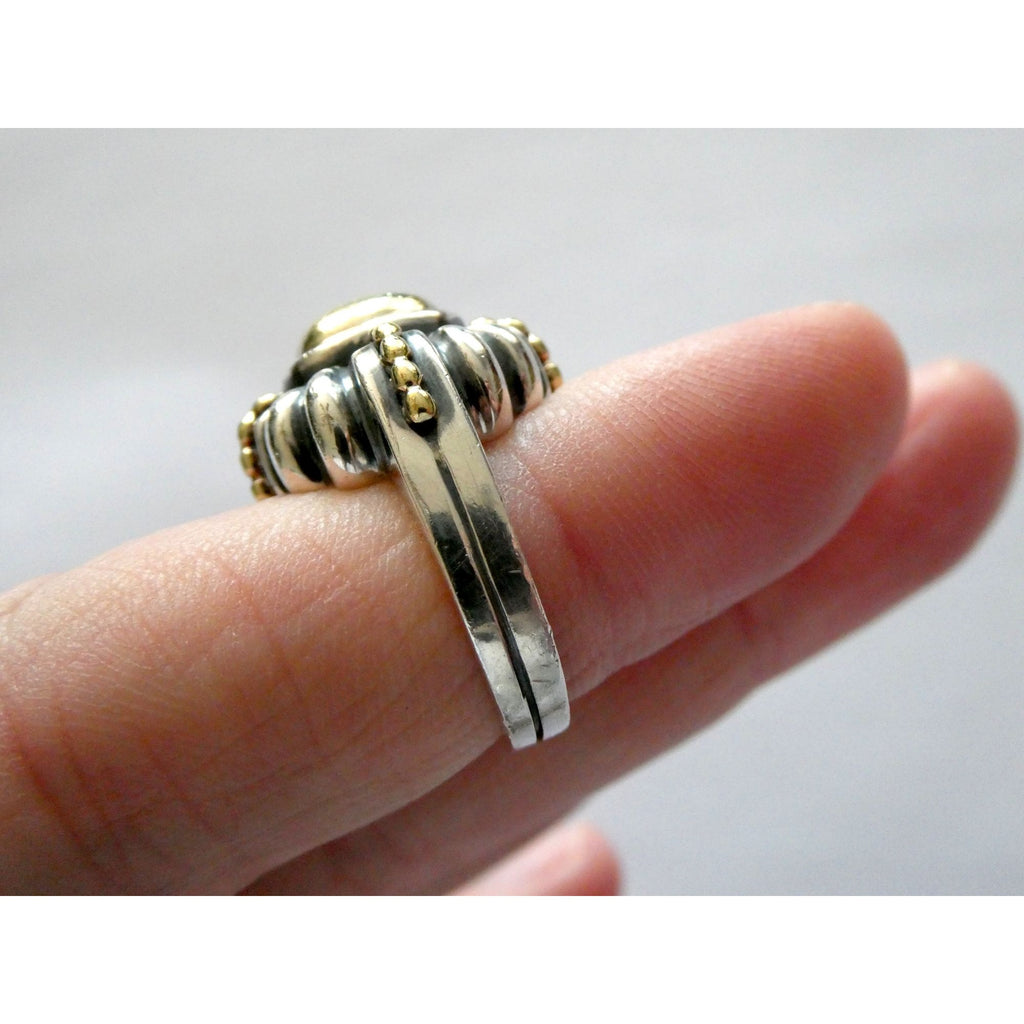 Lagos Caviar Sterling Silver 18K Gold Domed Beaded Design Ring Size 4.75 7.7g