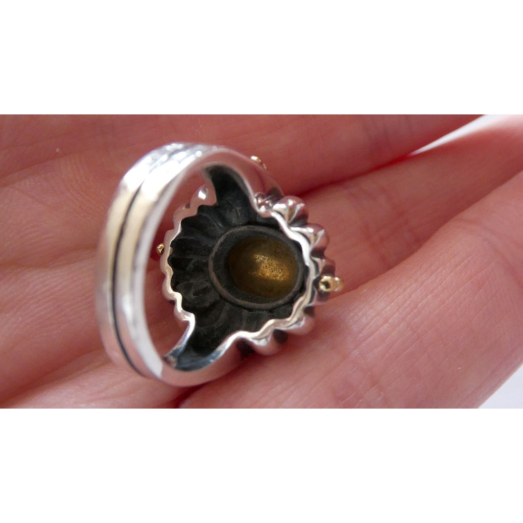 Lagos Caviar Sterling Silver 18K Gold Domed Beaded Design Ring Size 4.75 7.7g