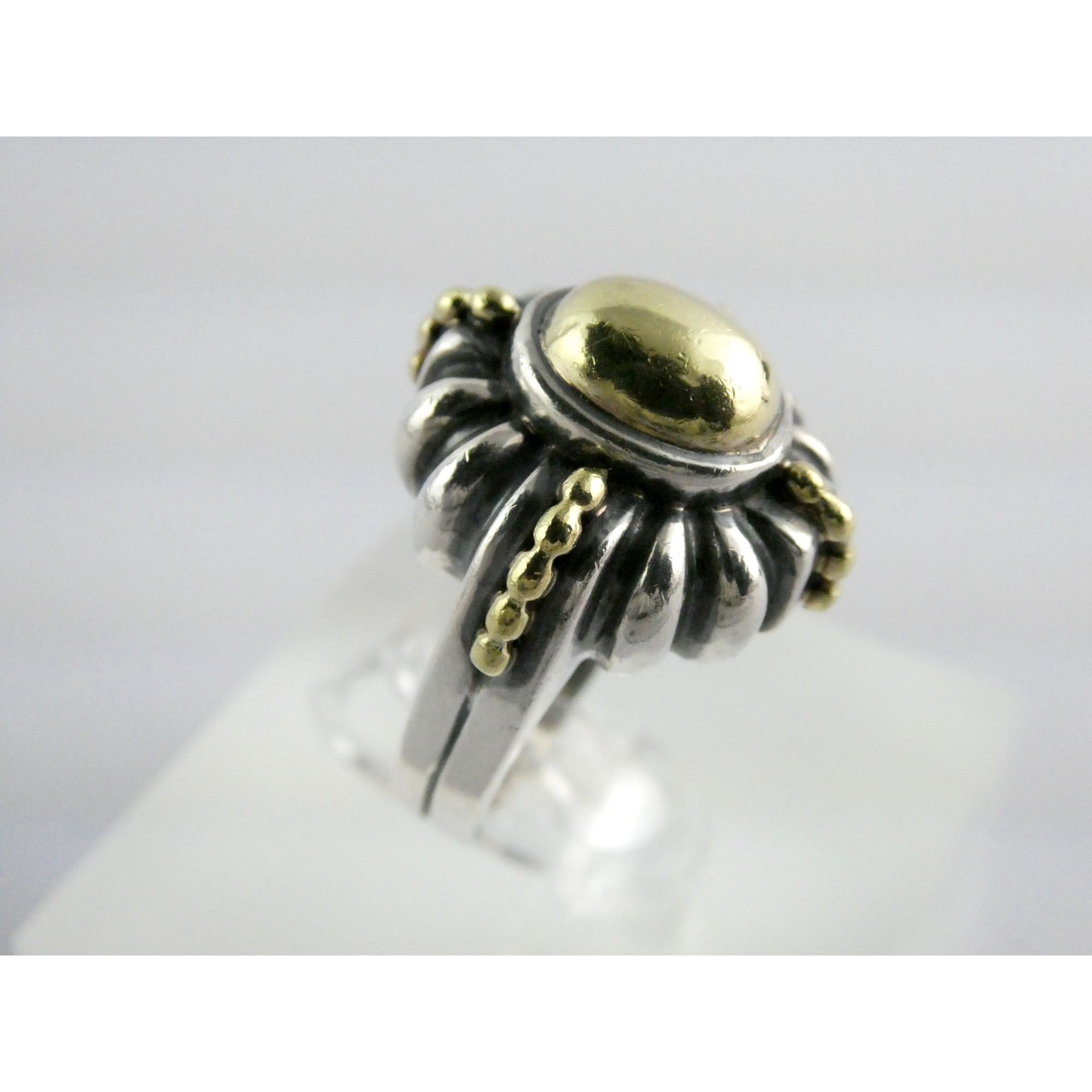 Lagos Caviar Sterling Silver 18K Gold Domed Beaded Design Ring Size 4.75 7.7g