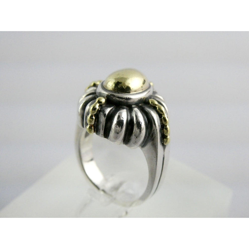 Lagos Caviar Sterling Silver 18K Gold Domed Beaded Design Ring Size 4.75 7.7g