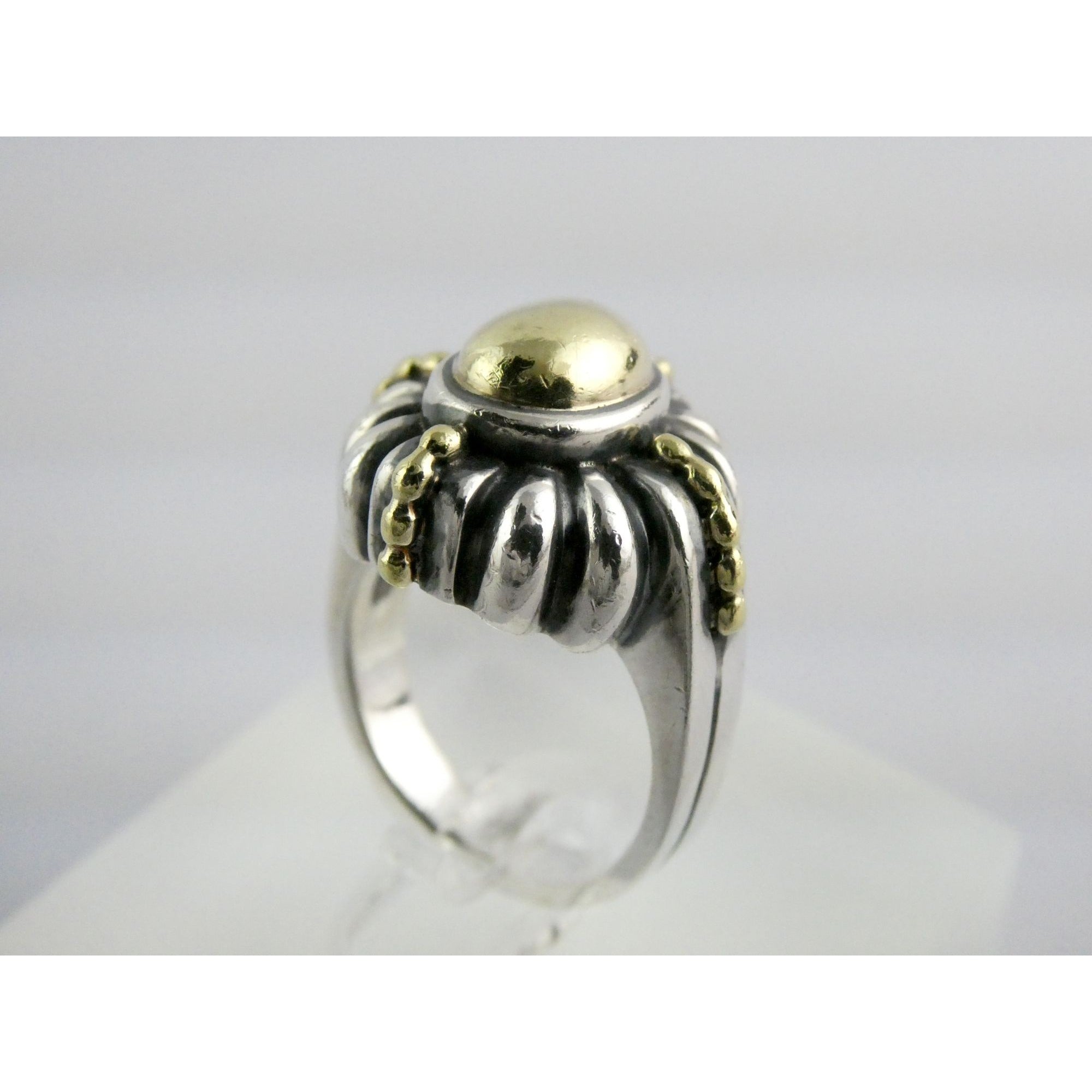 Lagos Caviar Sterling Silver 18K Gold Domed Beaded Design Ring Size 4.75 7.7g