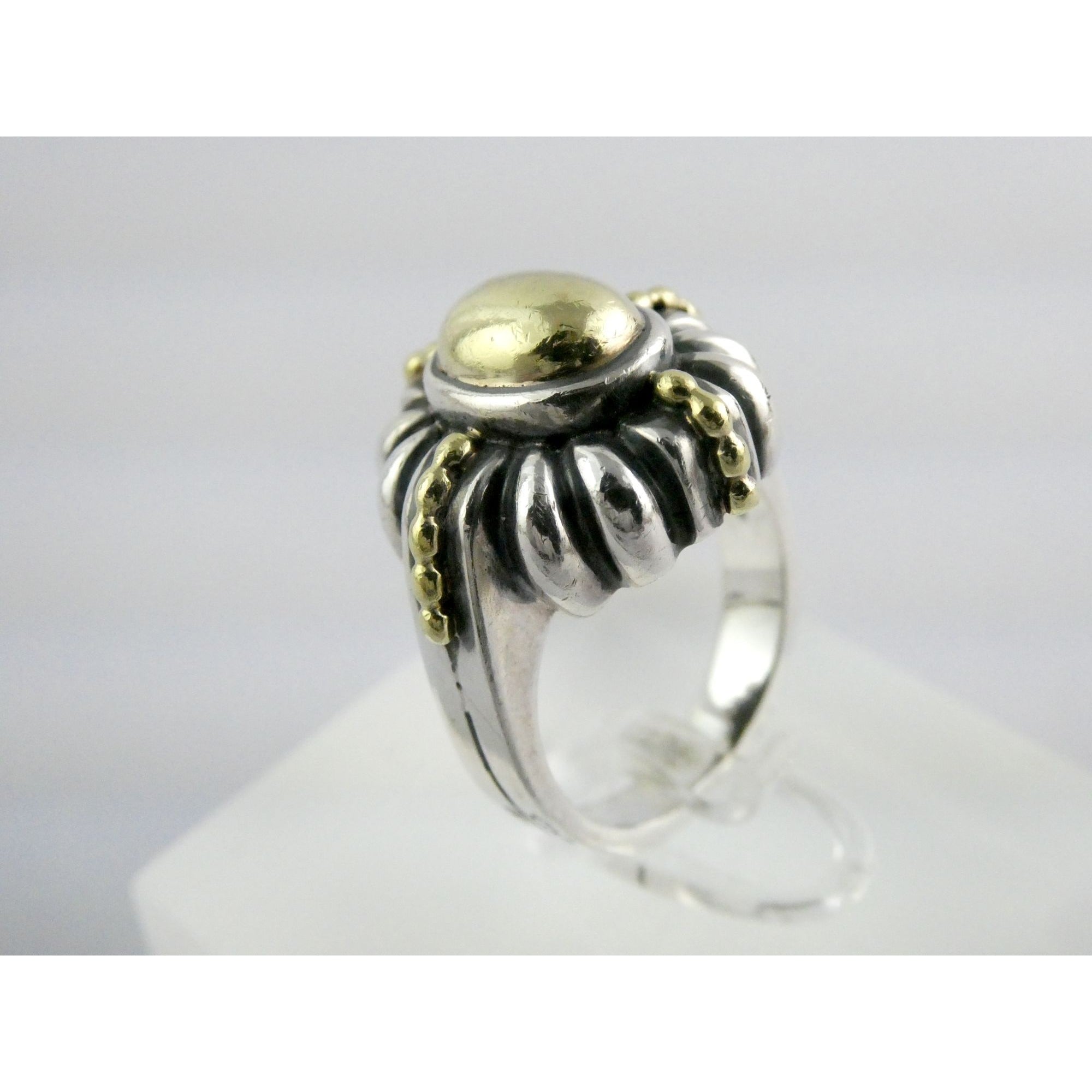 Lagos Caviar Sterling Silver 18K Gold Domed Beaded Design Ring Size 4.75 7.7g