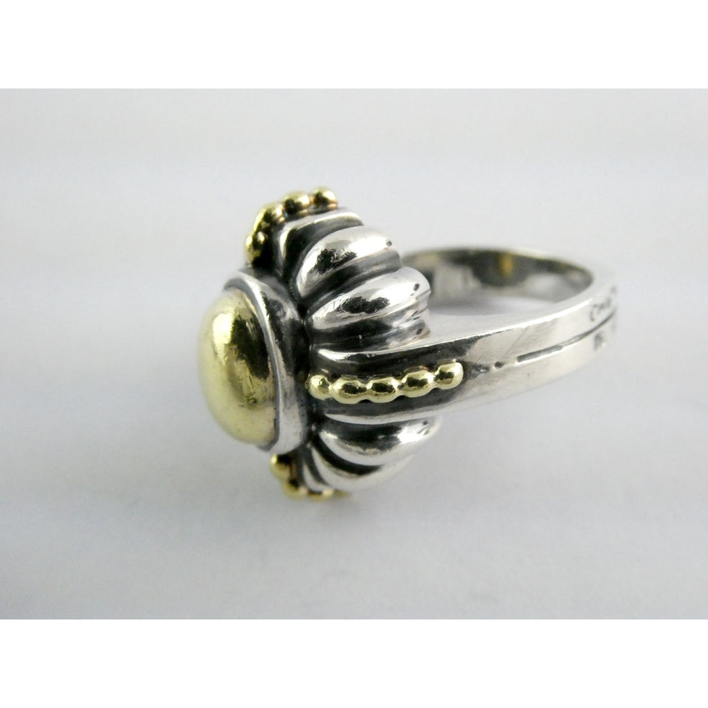 Lagos Caviar Sterling Silver 18K Gold Domed Beaded Design Ring Size 4.75 7.7g