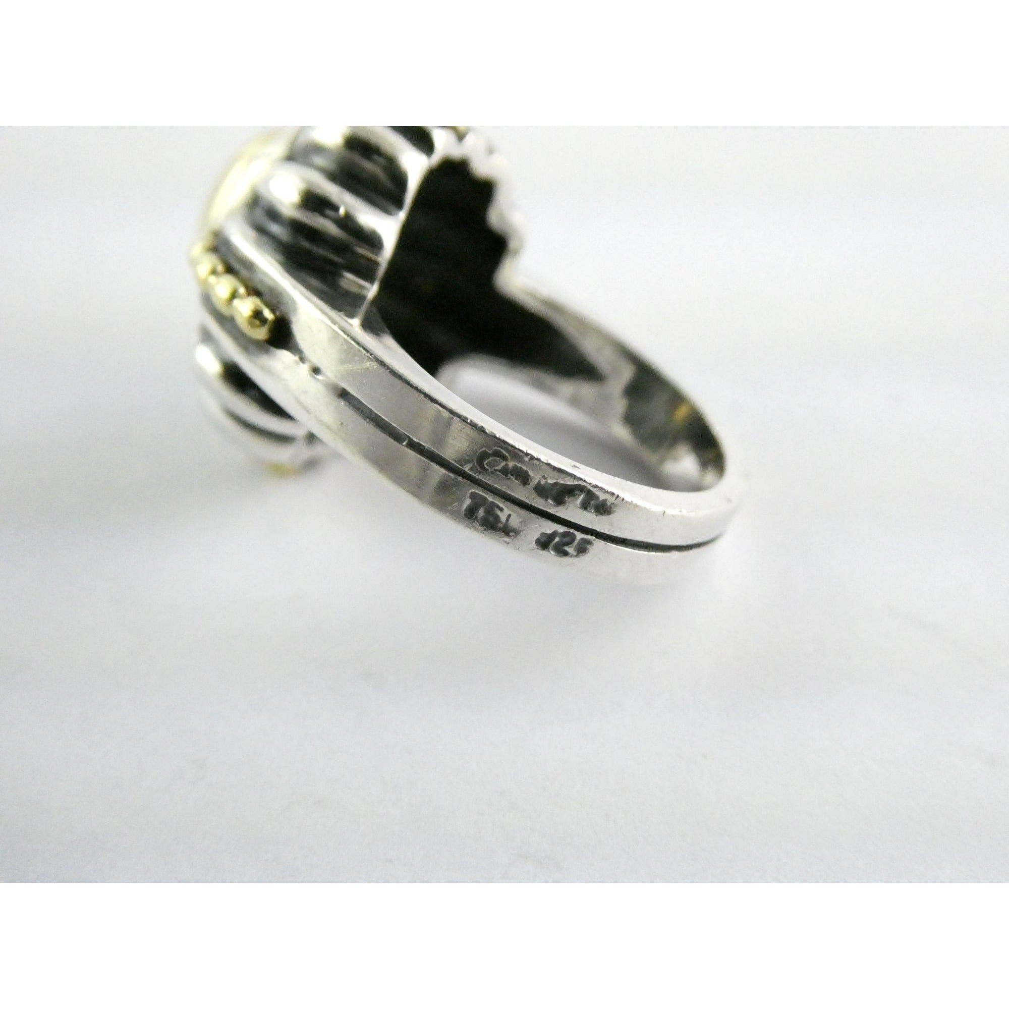 Lagos Caviar Sterling Silver 18K Gold Domed Beaded Design Ring Size 4.75 7.7g
